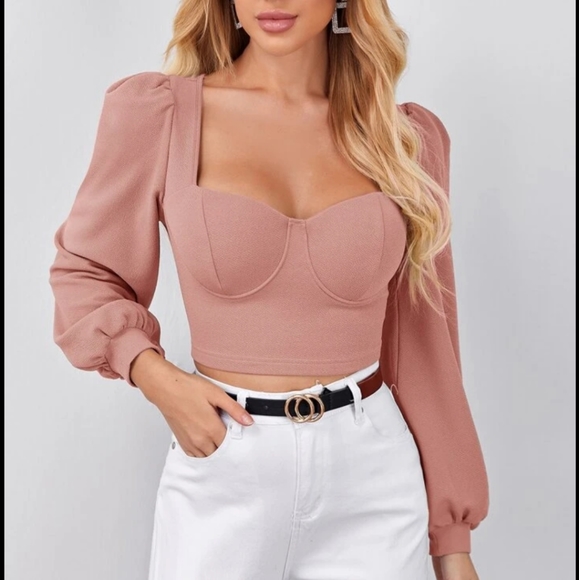 SHEIN Tops - SheIn pink crop top, long sleeve with buster. Size medium